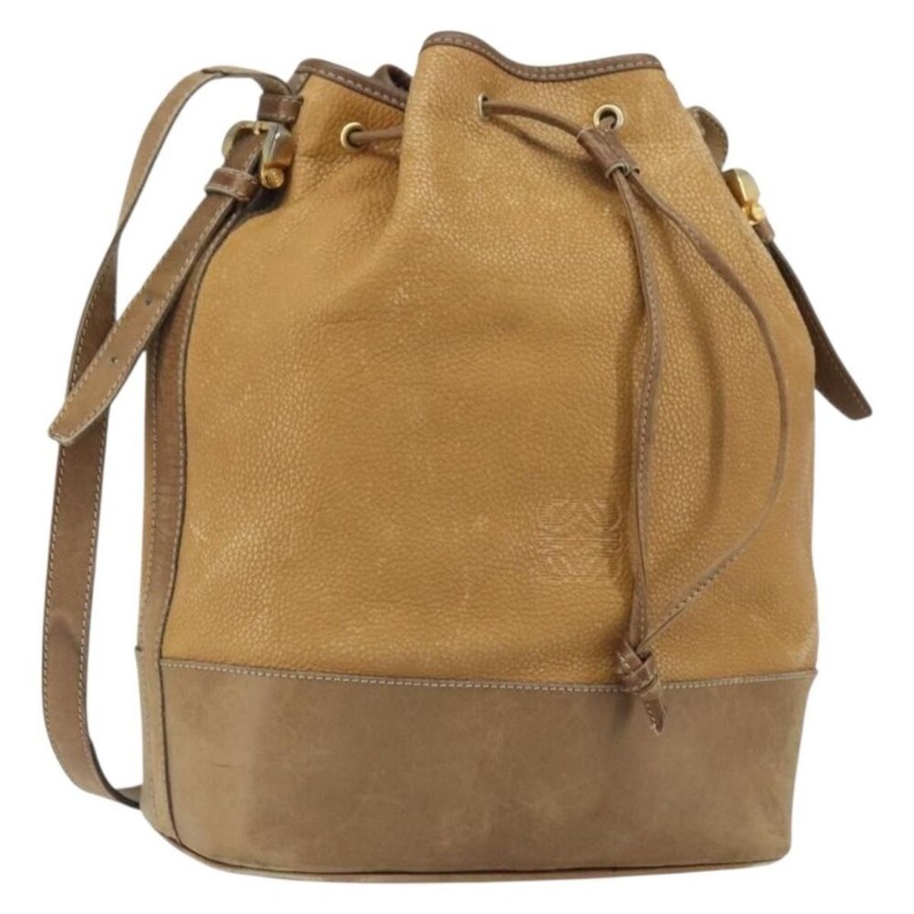 Authentic LOEWE Anagram Shoulder Bag Leather Beige Gold